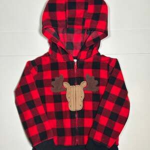Carter's Toddler Red & Black Plaid Fleece Jacket with Hood Size 24M